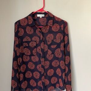 Ovi Navy Blouse with Orange Swirls